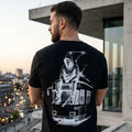 Urban Streetwear Graphic T-Shirt featuring a stylish design of a figure on a tram.