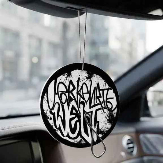 Car Air Freshener with graffiti-style design featuring the word 'Workmate'.