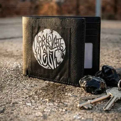 Graffiti Wallet featuring a unique design, made of black leather with a stylish logo.