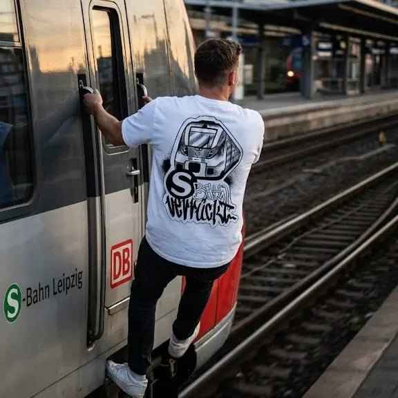 Weißes S-Bahn Graffiti T-Shirt  “S-Bahn verrückt” Backprint