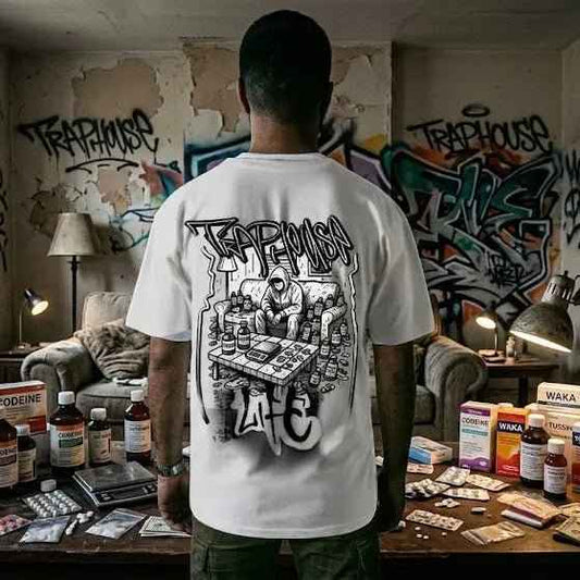 Weißes T-Shirt “Traphouse Life” Backprint